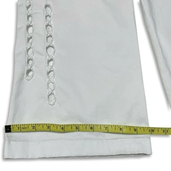 V Cristina Cropped Wide Leg Pants Womens 12 White Boho Capri Cut Out Twill - Picture 3 of 11